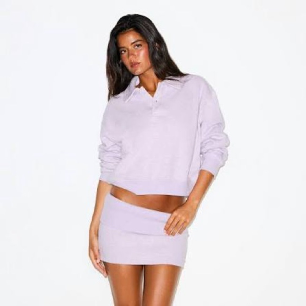 skims cotton fleece polo sweatshirt - Purple Heather - Small